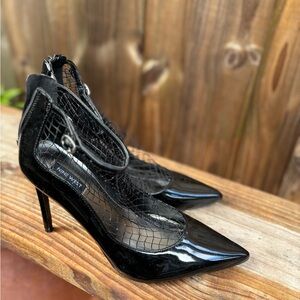 Nine West Black Patent Heels with Mesh Accent
